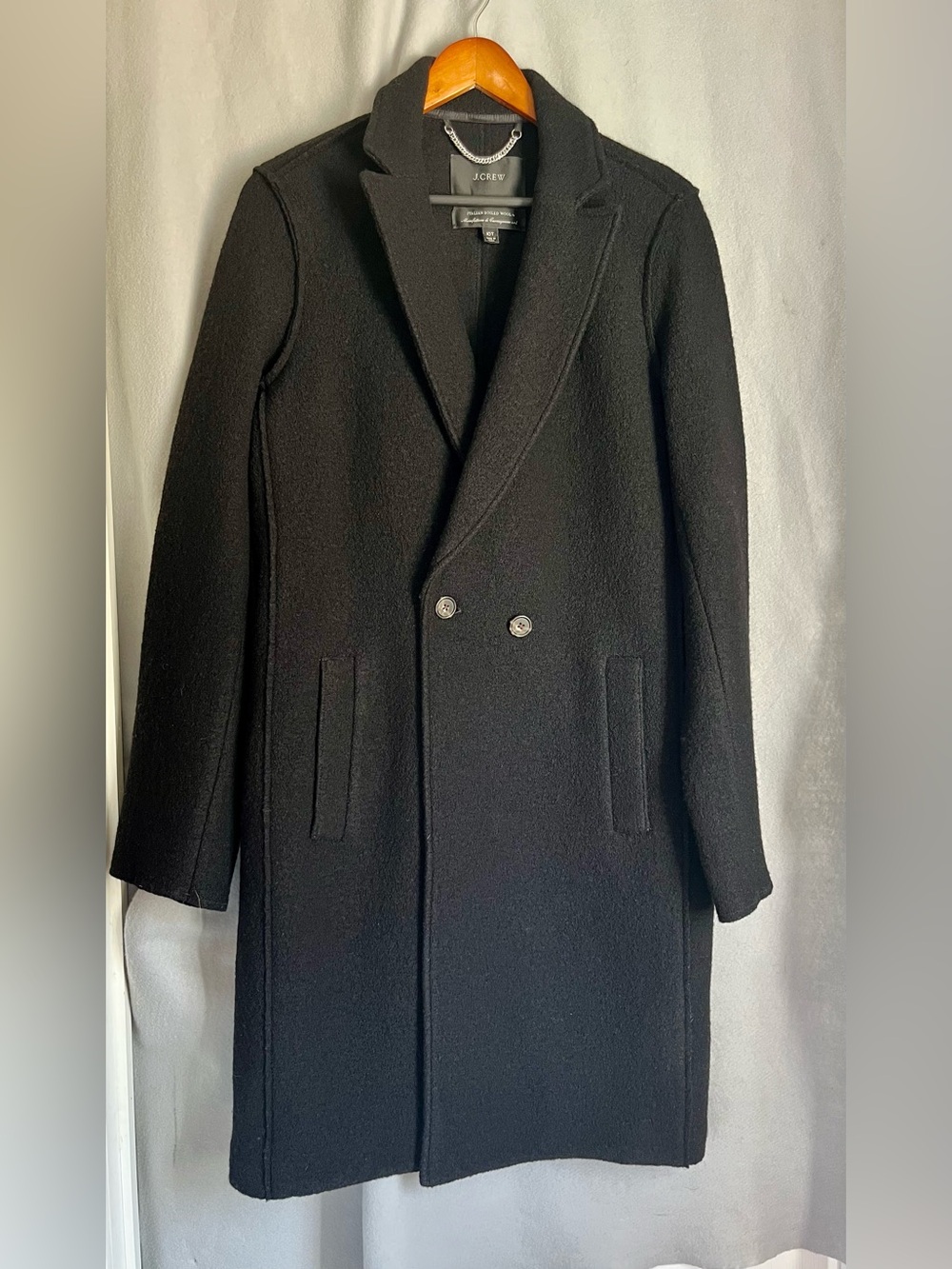 J.Crew Women’s 10T Tall Black 100% Italian Boiled Wool Double-Breasted Coat